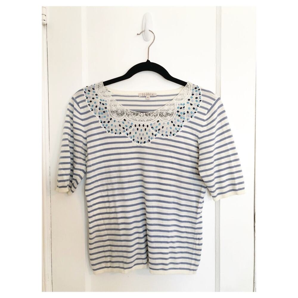 Armand Ventilo Striped and Floral Crochet Top